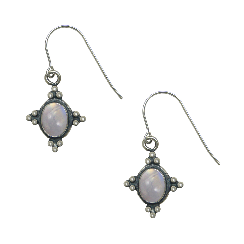 Sterling Silver Small Rainbow Moonstone Gemstone Drop Dangle Earrings